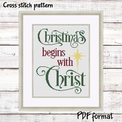 Merry Christmas cross stitch pattern modern, Jesus Easy cross stitch design, Xmas cross stitch pattern PDF