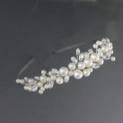pearl tiara wedding / bridal headband / silver or gold / wedding hair vine pearl / statement hair piece for bride / pear