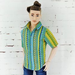 Shirt for Ken doll and other similar dolls (Yellow-blue stripes)