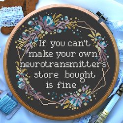 If you can't make your own neurotransmitters store bought is fine, Quote cross stitch pattern, Digital download PDF