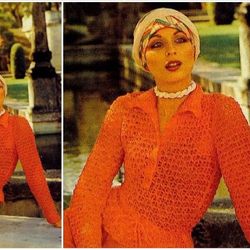 Digital | Vintage Crochet Pattern Peplum Blouse  | Fashion 1970s | ENGLISH PDF TEMPLATE