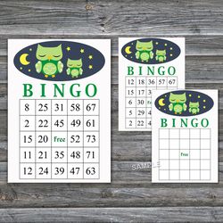 Sleeping Owl bingo cards,Sleeping Owl bingo game,Owl Printable bingo cards,60 Bingo Cards,INSTANT DOWNLOAD--363