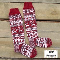 Christmas stocking knitting pattern, Christmas sock knitting pattern, Knee high sock knitting pattern, Knee sock pattern