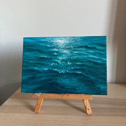 Water Glimpses Painting, Small Oil Painting On Canvas, Ocean Wall Decor