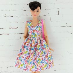 Summer dress with colorful butterflies for Barbie Doll (Petit)