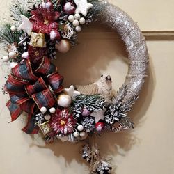 Interior wreath/Christmas wreath/A wreath on the door/Wall Decor/Christmas/Home Decoration/Wreath with a bird