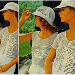 Digital | Vintage Crochet Pattern Rose Shell | Scroll Blouse  | Fashion 1970s | ENGLISH PDF TEMPLATE