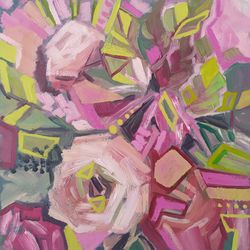 Small Abstract Floral Painting pink original art flowers abstraction