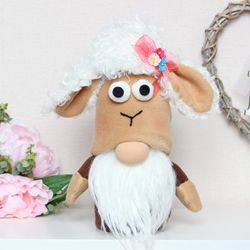 Easter Gnome Plush Lamb / Farmhouse animal nursery decor / Easter gift for Grandma