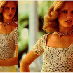 Digital | Vintage Crochet Pattern Short Sleeve Top  | Fashion 1970s | ENGLISH PDF TEMPLATE
