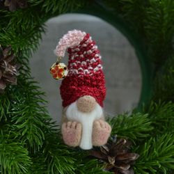 Christmas gnome. Red holiday gnome. Needle felted gnome. Christmas ornament