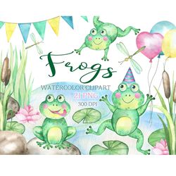 Watercolor Frogs clipart funny frog set clip art