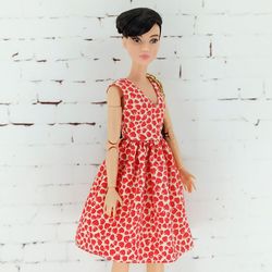 Summer dress with red hearts for Barbie Doll (Petit)