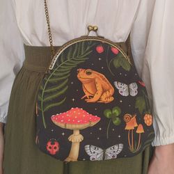 cottagecore handbag, frog purse, mushroom purse, goblincore bag, kawaii purse, clutch, backpack