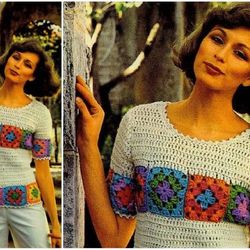 Digital | Vintage Crochet Pattern Granny T-Shirt | Fashion 1970s | ENGLISH PDF TEMPLATE