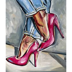 Feet Painting Fetish Original Art Woman Oil Painting Erotic Wall Art 12x10 inches Louboutin Painting Woman Shoes Artwork