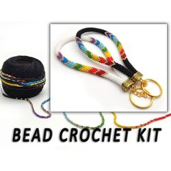 DIY kit, Rainbow set wristlet keychain, Bead crochet kit key wrist strap, Making kit for adult, Diy lanyard for keys