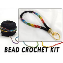 DIY kit wristlet keychain. Bead crochet kit key wrist strap, Diy kit lanyard for keys, Kit for adult