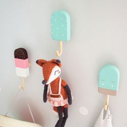 Set of 3 Ice cream wall hooks for nursery for clothes and towels, coat rack, Wall Hanger, Wall Decor