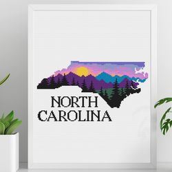 Silhouette North Carolina cross stitch pattern, US states cross stitch, Landscape cross stitch, Digital PDF