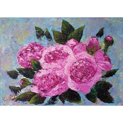 Rose Painting Bouquet Original Art Floral Wall Art Pink Flower Acrylic Painting