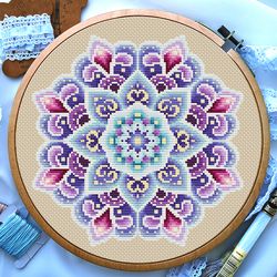 Mandala flower of life cross stitch, Cross stitch pattern flowers, Rainbow cross stitch, Digital download PDF