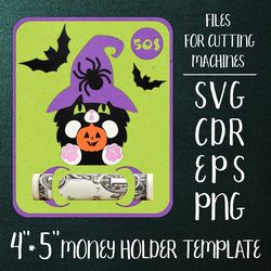 Witch's Cat Halloween Card | Money Holder Template