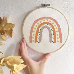 boho rainbow cross stitch pattern modern cross stitch pdf for beginners kids room xstitch earth tone easy cross stitch