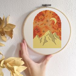 mountains cross stitch pattern modern cross stitch pdf boho cross stitch abstract landscape cross stitch starry sky