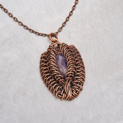 Wire wrapped copper pendant this natural faceted amethyst Unique gemstone necklace 7th Anniversary gift Wire Wrap Art