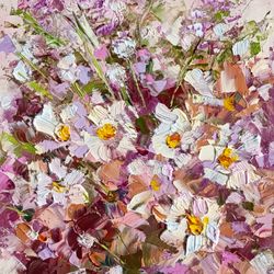 daisy painting floral original art impasto oil painting flowers artwork