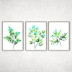 Set of 3 Botanical Print, Abstract leaves painting, Green plant paintings,  Watercolour Botanical Leaf Print