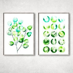 Set of 2 Botanical Print Set, Plant Posters, Greenery Prints, Leaf Prints, Foliage Prints, Living Room Decor