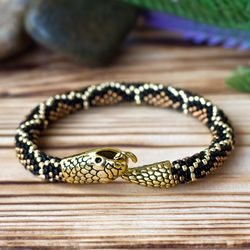 Brown snake bracelet for men and women Ouroboros Beaded handmade jewelry Celtic bracelet