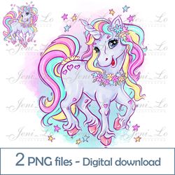 Rainbow Unicorn 2 PNG files Magic Pony Clipart Sublimation fairytale horse design beautiful animal Digital Download