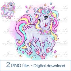 rainbow unicorn 2 png files magic pony clipart sublimation fairytale horse design beautiful animal digital download