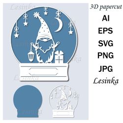 Snow Globe Christmas Gnome SVG, Christmas Paper Clipping