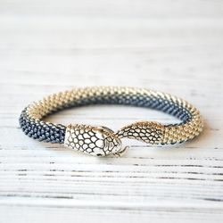 Ouroboros bracelet Silver snake bracelet Beaded serpent jewelry