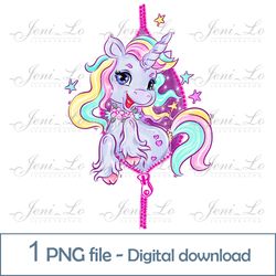 Baby Unicorn Zipper 1 PNG file Little Pony Clipart Sublimation fairytale horse Rainbow design Baby animal Download