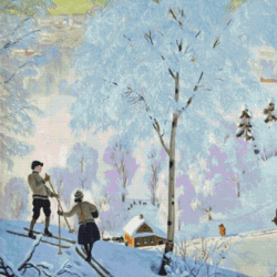 cross stitch pattern | skiers | fragment | boris kustodiev 1919 | 6 sizes | pdf counted vintage highly detailed stitch