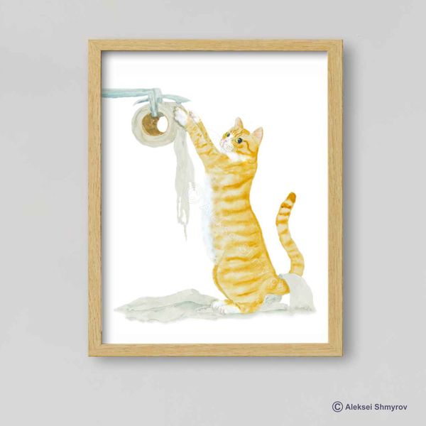 Orange White Cat Print Cat Decor Cat Art Home Wall-30-1.jpg