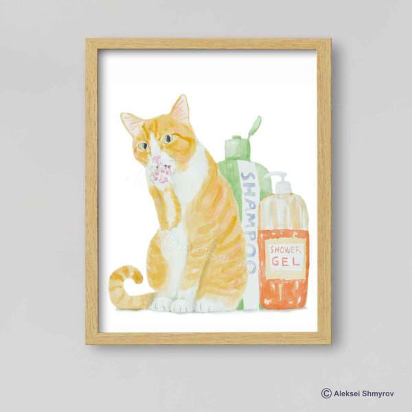 Orange White Cat Print Cat Decor Cat Art Home Wall-27-1.jpg