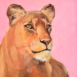 Lioness Painting Original Art Animal Art Pet Painting Lion Artwork Oil Painting Lion Portrait African art Savanna art