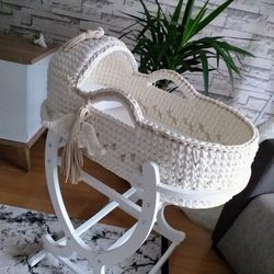 Crocheted Moses Basket Bassinet, Nursery Decor, Crochet Bassinet, Luxury Baby gift, Handmade Moses Bassinet