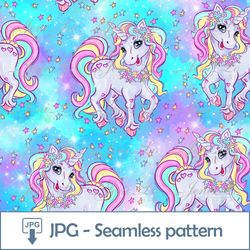 Rainbow Unicorn Seamless pattern 1 JPG file Digital Paper Rainbow Pony Design Repeating template magic horse Download