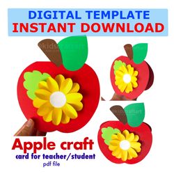 Autumn Fall Apple Craft Printable Back to School Flower Teachers Day Card Craft Kits for Kids School Teachers Resources