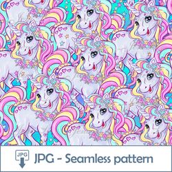 Unicorn Seamless pattern 1 JPG file Digital Paper Rainbow Pony Design Repeating template magic horse Digital Download