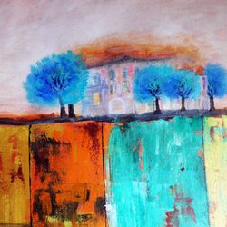 a lone manor landscape acrylic painting