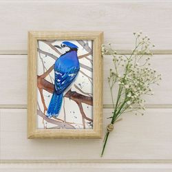 Blue Jay bird 7x10 inch original watercolor art painting by Anne Gorywine