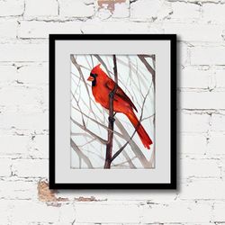 Red Cardinal bird 8x11 inch original new painting art by Anne Gorywine